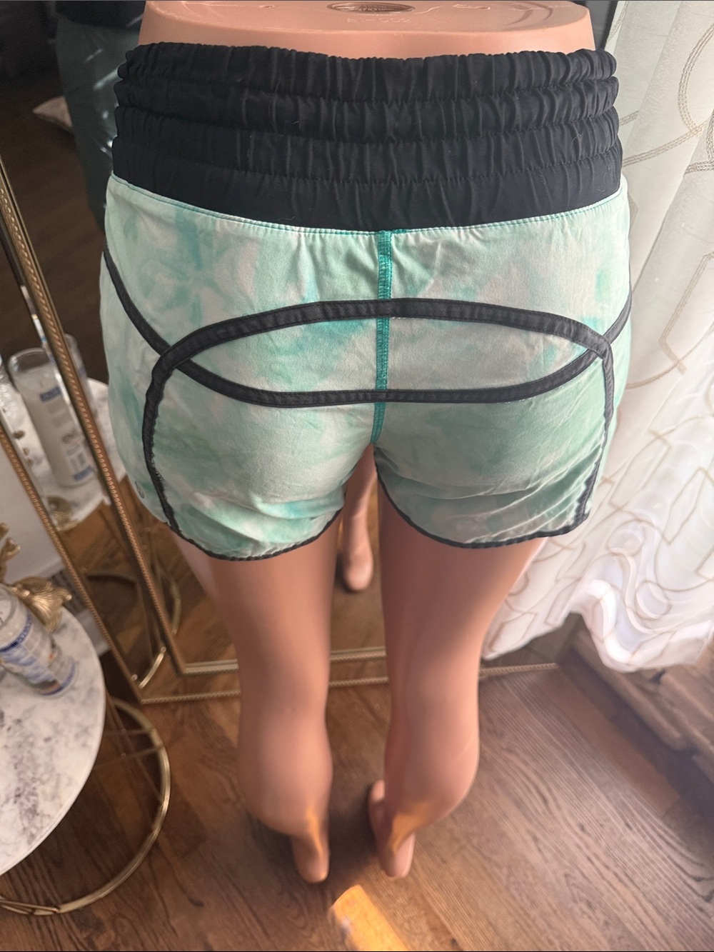 Women’s Mint Tie-Dye Active Shorts with Black Waistband
